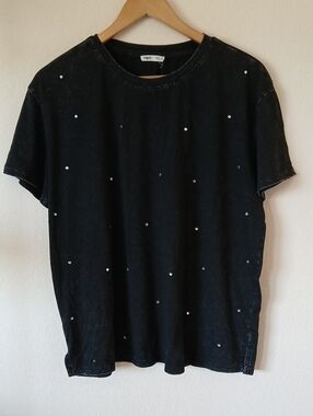 Edgely Studded Black T Shirt Faded Look